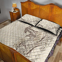 Beige Hawaii Quilt Bed Set Hammerhead Shark Tattoo Curve Polynesian LT14 - Polynesian Pride