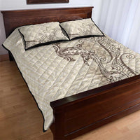 Beige Hawaii Quilt Bed Set Hammerhead Shark Tattoo Curve Polynesian LT14 - Polynesian Pride