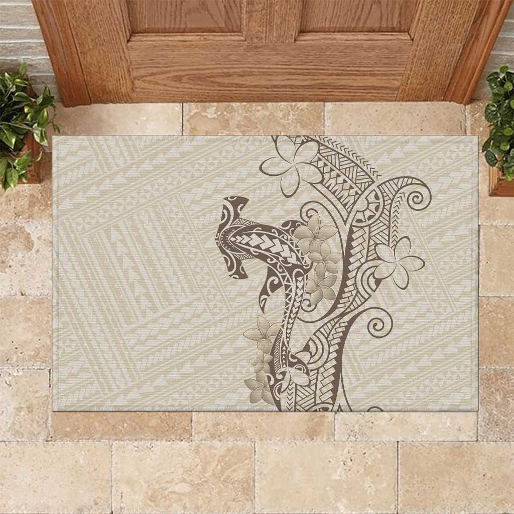 Beige Hawaii Rubber Doormat Hammerhead Shark Tattoo Curve Polynesian LT14 Beige - Polynesian Pride
