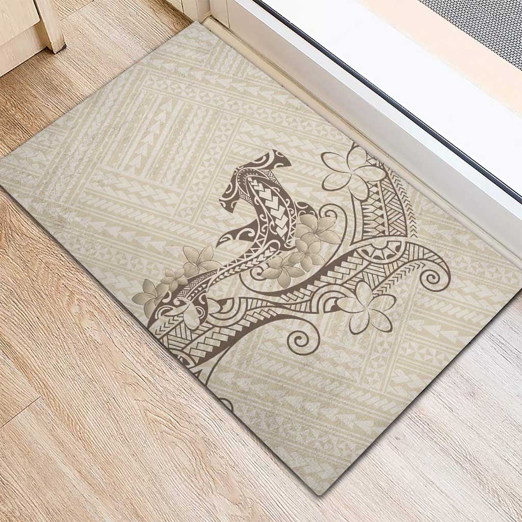 Beige Hawaii Rubber Doormat Hammerhead Shark Tattoo Curve Polynesian LT14 - Polynesian Pride
