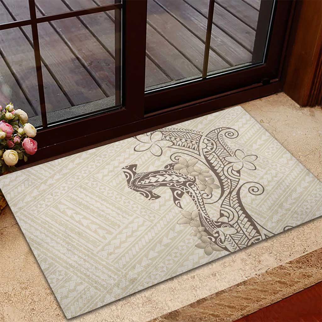 Beige Hawaii Rubber Doormat Hammerhead Shark Tattoo Curve Polynesian LT14 - Polynesian Pride