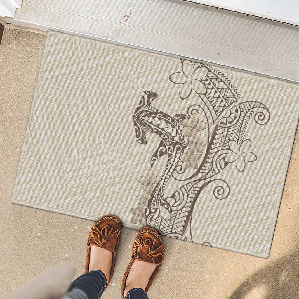 Beige Hawaii Rubber Doormat Hammerhead Shark Tattoo Curve Polynesian LT14 - Polynesian Pride