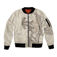 Beige Hawaii Sleeve Zip Bomber Jacket Hammerhead Shark Tattoo Curve Polynesian LT14 Unisex Beige - Polynesian Pride