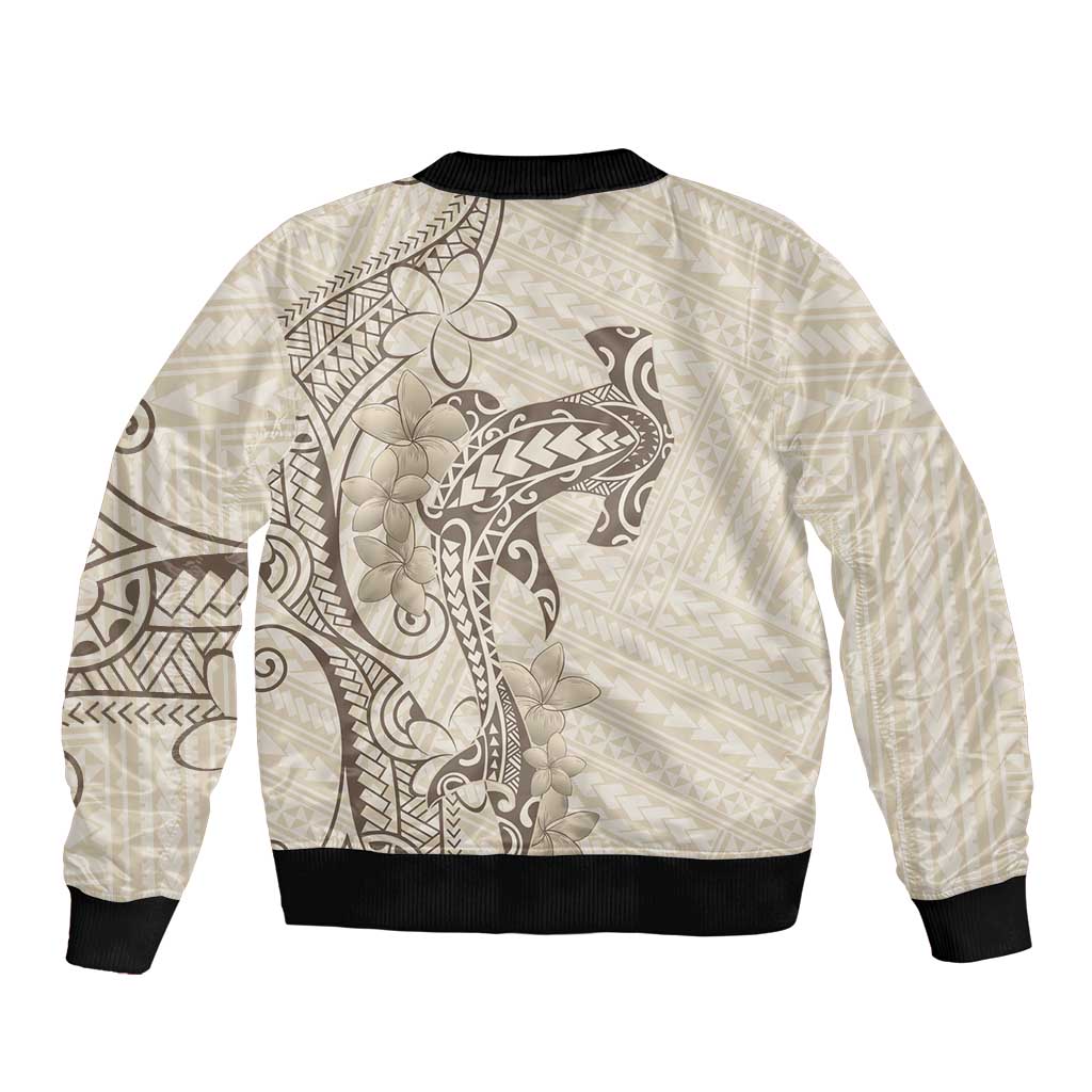 Beige Hawaii Sleeve Zip Bomber Jacket Hammerhead Shark Tattoo Curve Polynesian LT14 - Polynesian Pride
