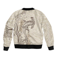 Beige Hawaii Sleeve Zip Bomber Jacket Hammerhead Shark Tattoo Curve Polynesian LT14 - Polynesian Pride