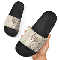 Beige Hawaii Slide Sandals Hammerhead Shark Tattoo Curve Polynesian LT14 - Polynesian Pride