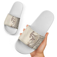 Beige Hawaii Slide Sandals Hammerhead Shark Tattoo Curve Polynesian LT14 - Polynesian Pride