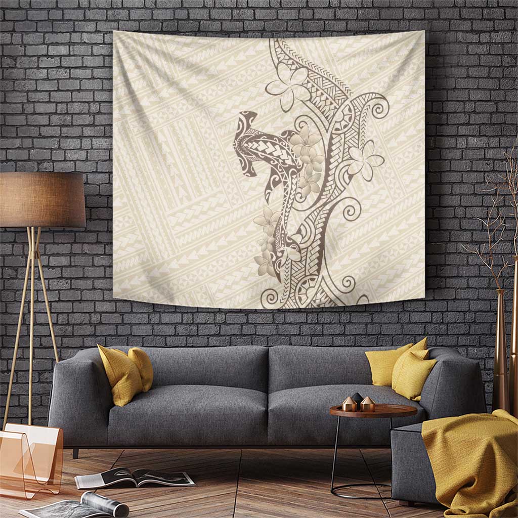 Beige Hawaii Tapestry Hammerhead Shark Tattoo Curve Polynesian LT14 Beige - Polynesian Pride