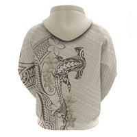 Beige Hawaii Zip Hoodie Hammerhead Shark Tattoo Curve Polynesian LT14 - Polynesian Pride