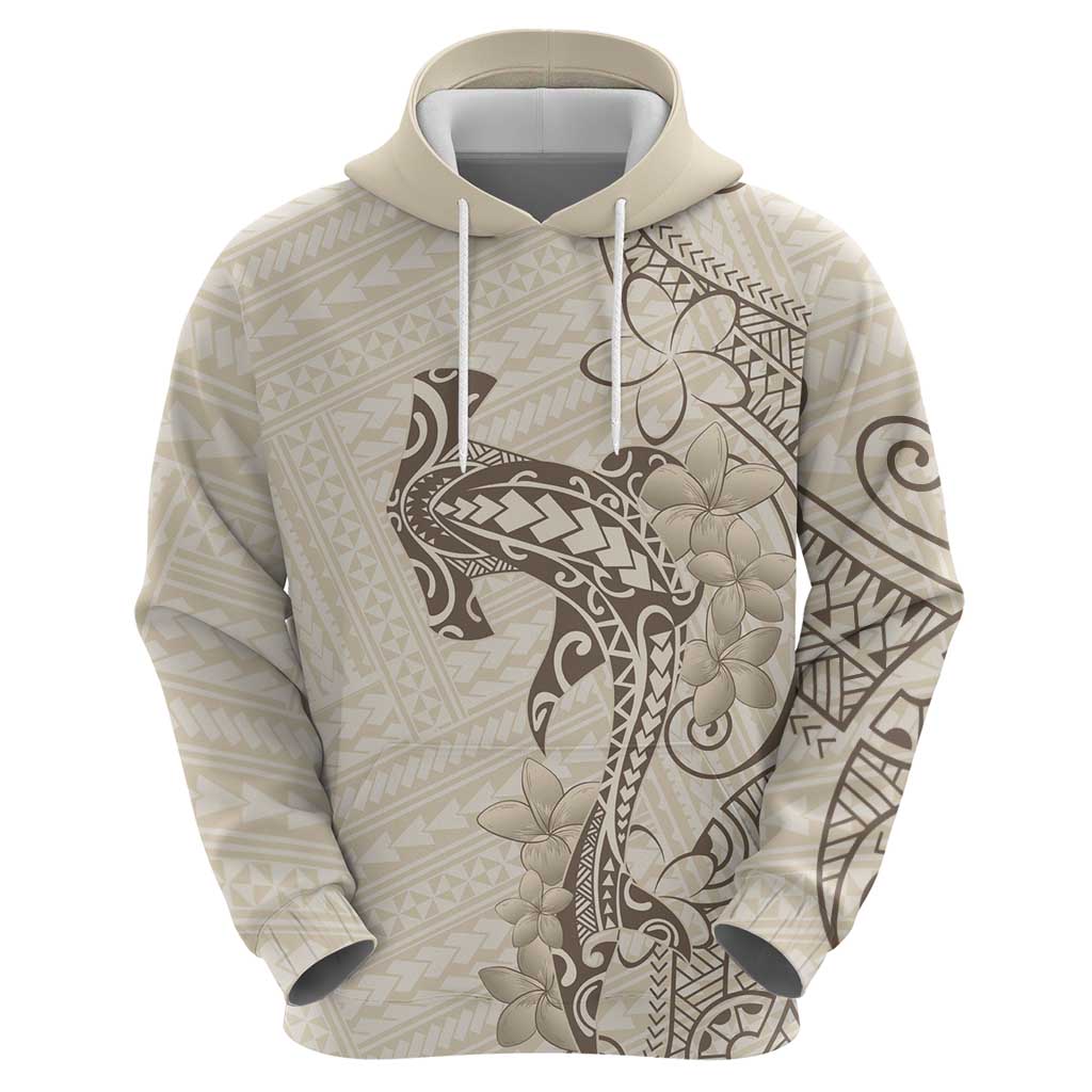 Beige Hawaii Zip Hoodie Hammerhead Shark Tattoo Curve Polynesian LT14 - Polynesian Pride