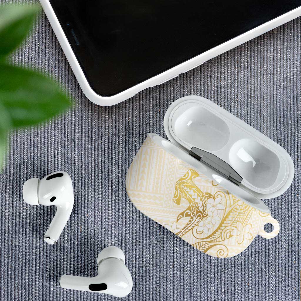 Gold and White Hawaii AirPods Case Hammerhead Shark Tattoo Curve Polynesian LT14 - Polynesian Pride