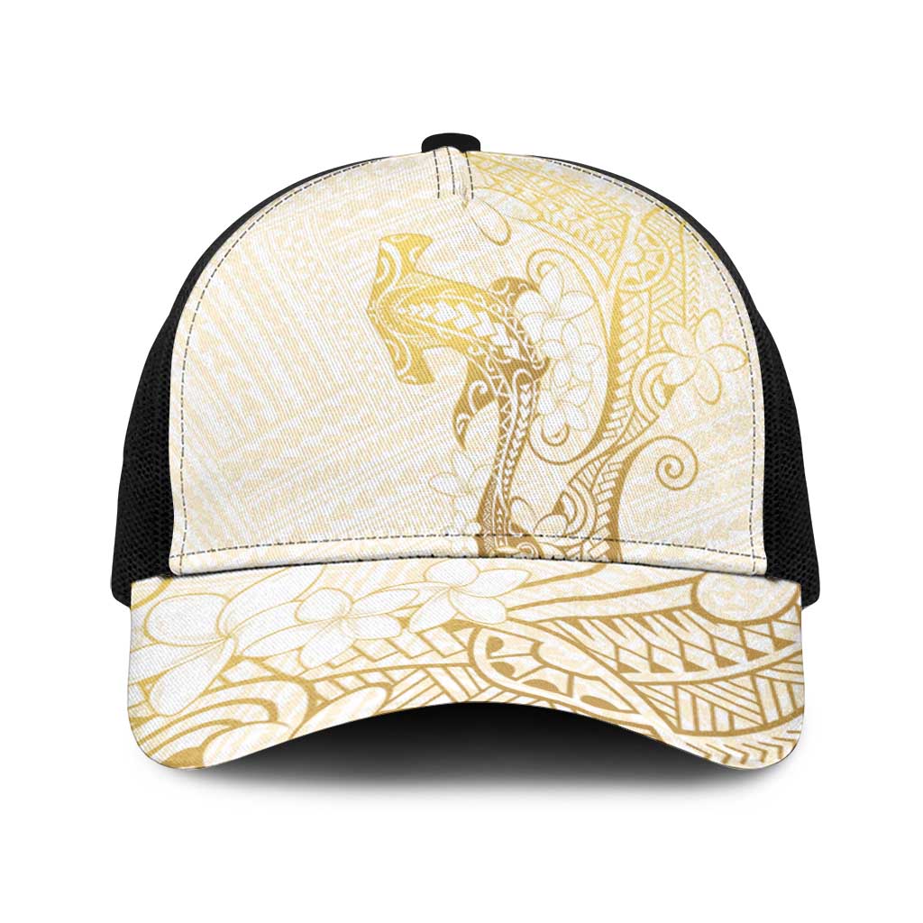 Gold and White Hawaii Baseball Net Cap Hammerhead Shark Tattoo Curve Polynesian LT14 One Size Black White - Polynesian Pride