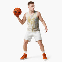 Gold and White Hawaii Basketball Jersey Hammerhead Shark Tattoo Curve Polynesian LT14 - Polynesian Pride