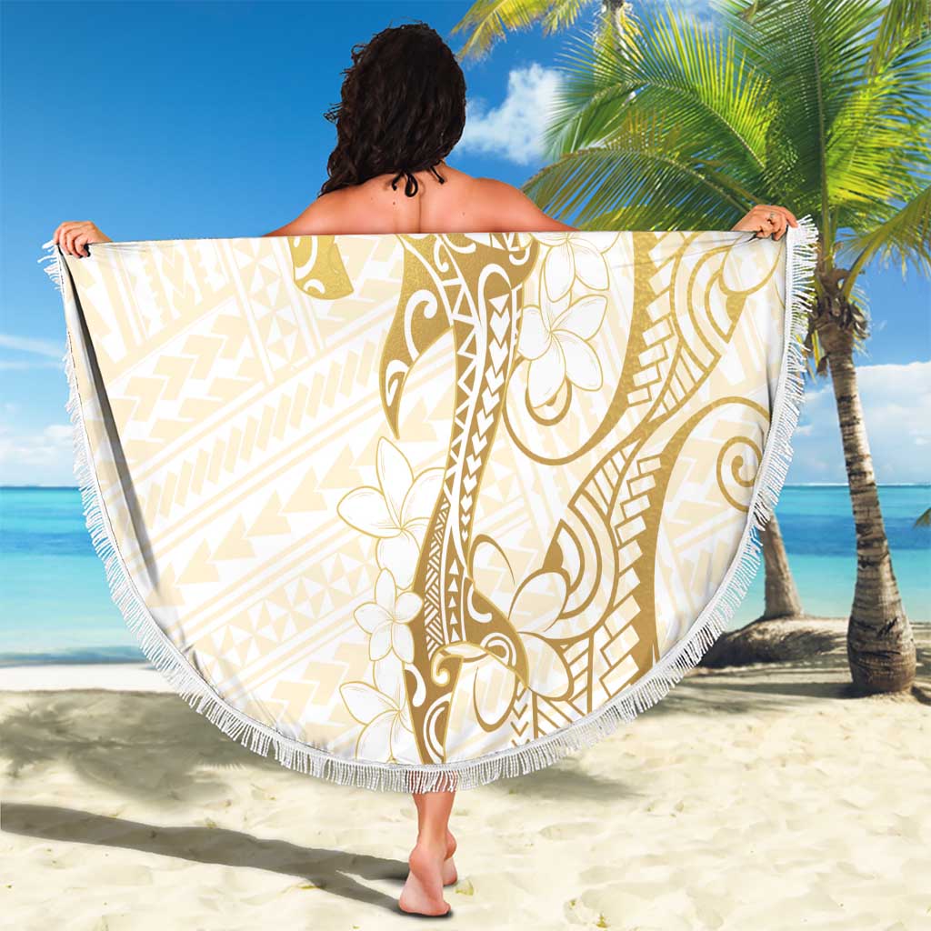 Gold and White Hawaii Beach Blanket Hammerhead Shark Tattoo Curve Polynesian LT14 - Polynesian Pride