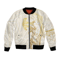 Gold and White Hawaii Bomber Jacket Hammerhead Shark Tattoo Curve Polynesian LT14 Unisex White - Polynesian Pride