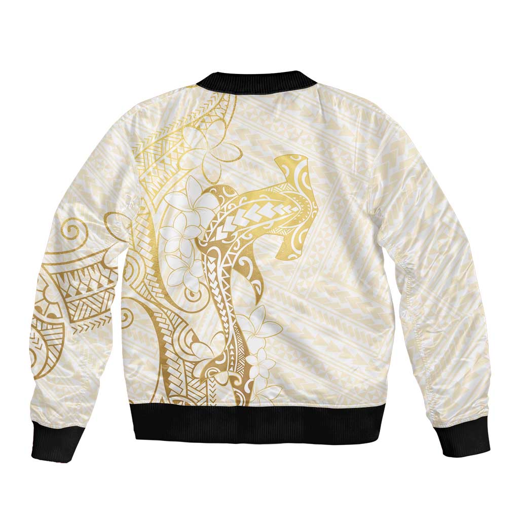 Gold and White Hawaii Bomber Jacket Hammerhead Shark Tattoo Curve Polynesian LT14 - Polynesian Pride
