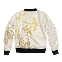 Gold and White Hawaii Bomber Jacket Hammerhead Shark Tattoo Curve Polynesian LT14 - Polynesian Pride