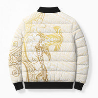 Gold and White Hawaii Bomber Puffer Jacket Hammerhead Shark Tattoo Curve Polynesian LT14 - Polynesian Pride