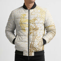 Gold and White Hawaii Bomber Puffer Jacket Hammerhead Shark Tattoo Curve Polynesian LT14 - Polynesian Pride