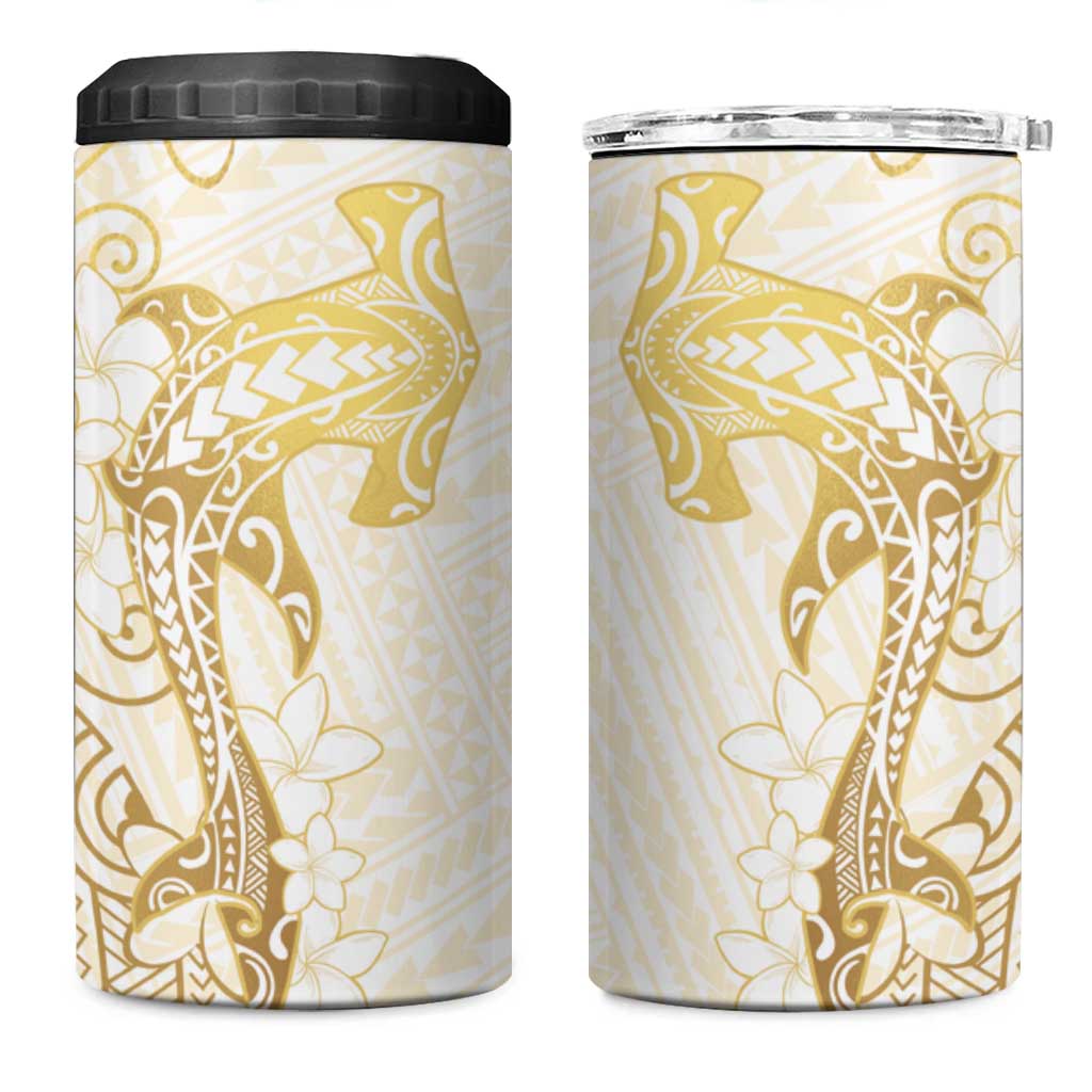 Gold and White Hawaii 4 in 1 Can Cooler Tumbler Hammerhead Shark Tattoo Curve Polynesian LT14 One Size: 16 oz White - Polynesian Pride