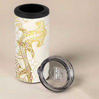 Gold and White Hawaii 4 in 1 Can Cooler Tumbler Hammerhead Shark Tattoo Curve Polynesian LT14 - Polynesian Pride