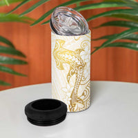 Gold and White Hawaii 4 in 1 Can Cooler Tumbler Hammerhead Shark Tattoo Curve Polynesian LT14 - Polynesian Pride