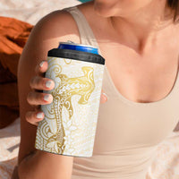 Gold and White Hawaii 4 in 1 Can Cooler Tumbler Hammerhead Shark Tattoo Curve Polynesian LT14 - Polynesian Pride