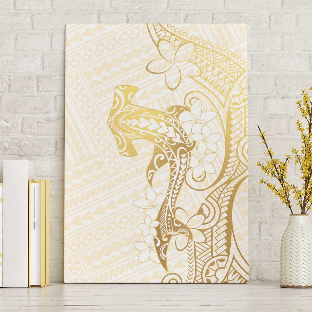 Gold and White Hawaii Canvas Wall Art Hammerhead Shark Tattoo Curve Polynesian LT14 Without Frame White - Polynesian Pride