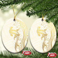 Gold and White Hawaii Ceramic Ornament Hammerhead Shark Tattoo Curve Polynesian LT14 Oval White - Polynesian Pride