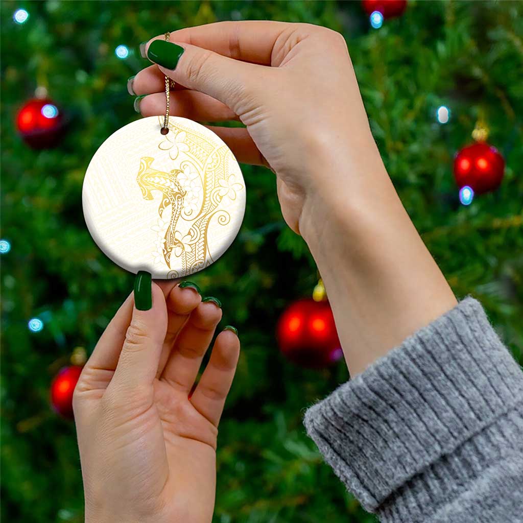 Gold and White Hawaii Ceramic Ornament Hammerhead Shark Tattoo Curve Polynesian LT14 - Polynesian Pride