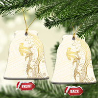 Gold and White Hawaii Ceramic Ornament Hammerhead Shark Tattoo Curve Polynesian LT14 Bell Flake White - Polynesian Pride