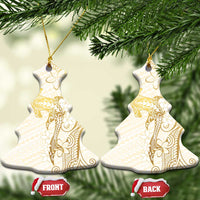 Gold and White Hawaii Ceramic Ornament Hammerhead Shark Tattoo Curve Polynesian LT14 Christmas Tree White - Polynesian Pride