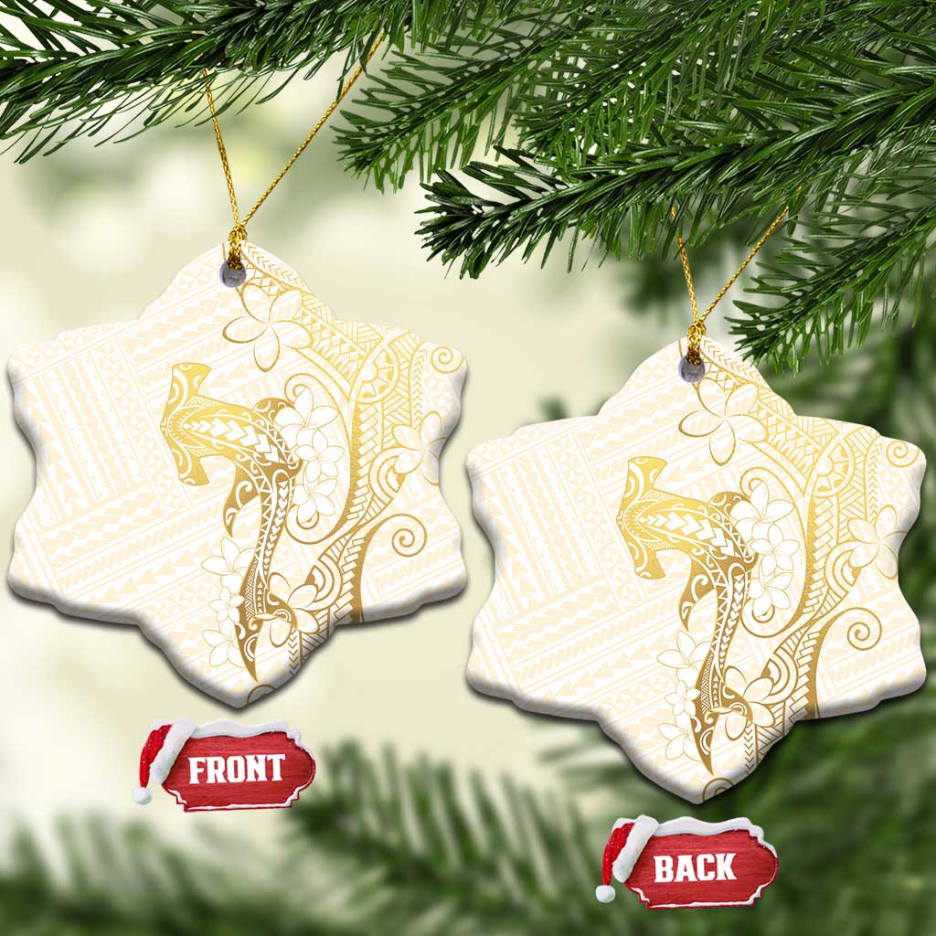 Gold and White Hawaii Ceramic Ornament Hammerhead Shark Tattoo Curve Polynesian LT14 Snow Flake White - Polynesian Pride