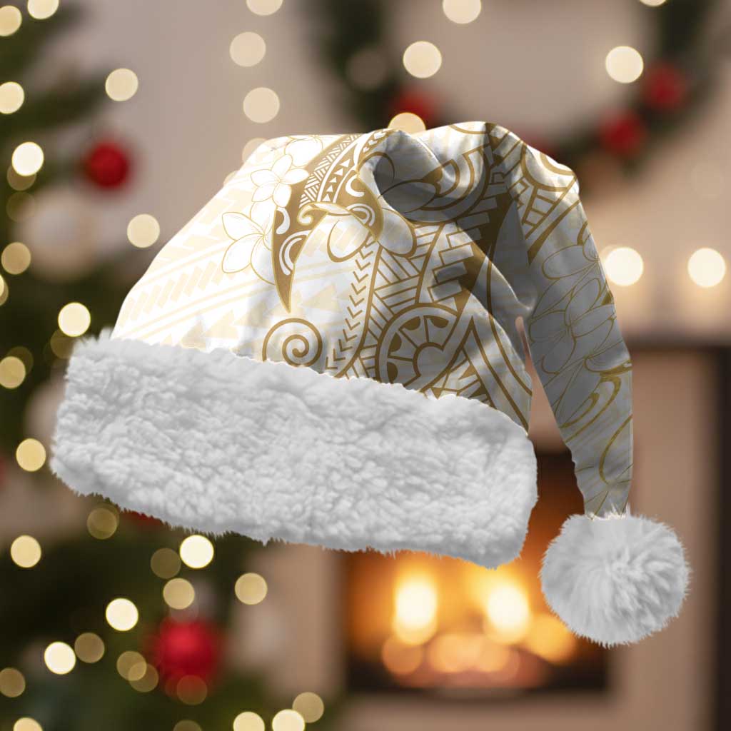 Gold and White Hawaii Christmas Santa Hat Hammerhead Shark Tattoo Curve Polynesian LT14 With Fur White - Polynesian Pride