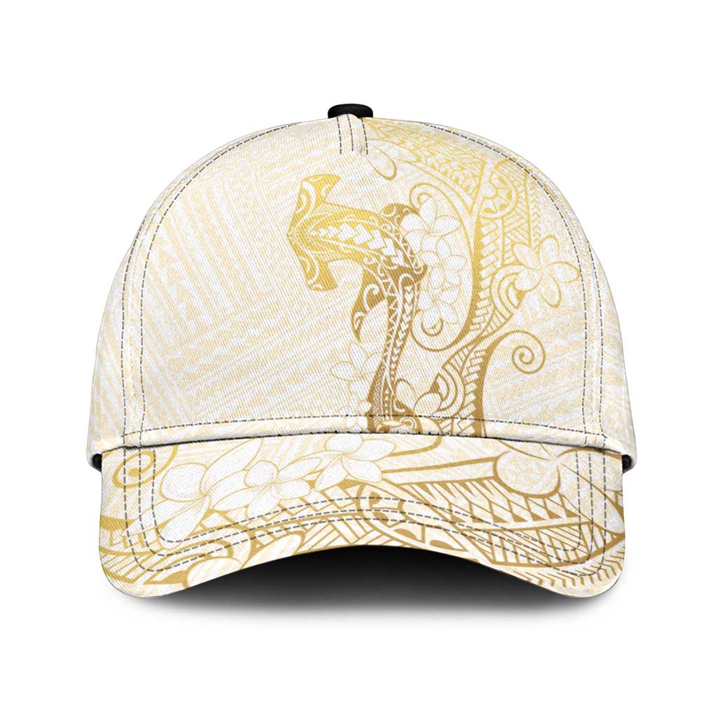 Gold and White Hawaii Classic Cap Hammerhead Shark Tattoo Curve Polynesian LT14 Universal Fit White - Polynesian Pride