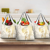 Gold and White Hawaii Grocery Bag Hammerhead Shark Tattoo Curve Polynesian LT14 3-pack One Size White - Polynesian Pride