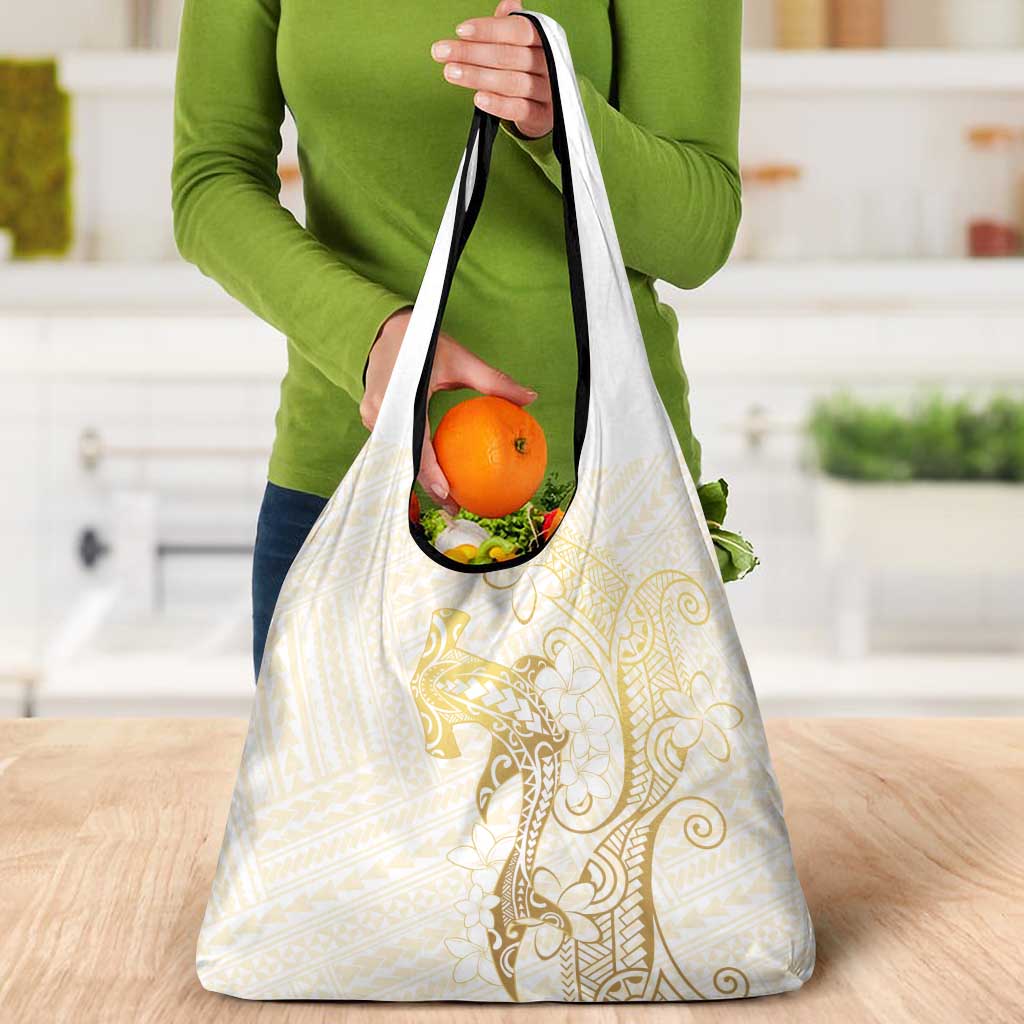 Gold and White Hawaii Grocery Bag Hammerhead Shark Tattoo Curve Polynesian LT14 - Polynesian Pride
