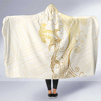 Gold and White Hawaii Hooded Blanket Hammerhead Shark Tattoo Curve Polynesian LT14 One Size White - Polynesian Pride