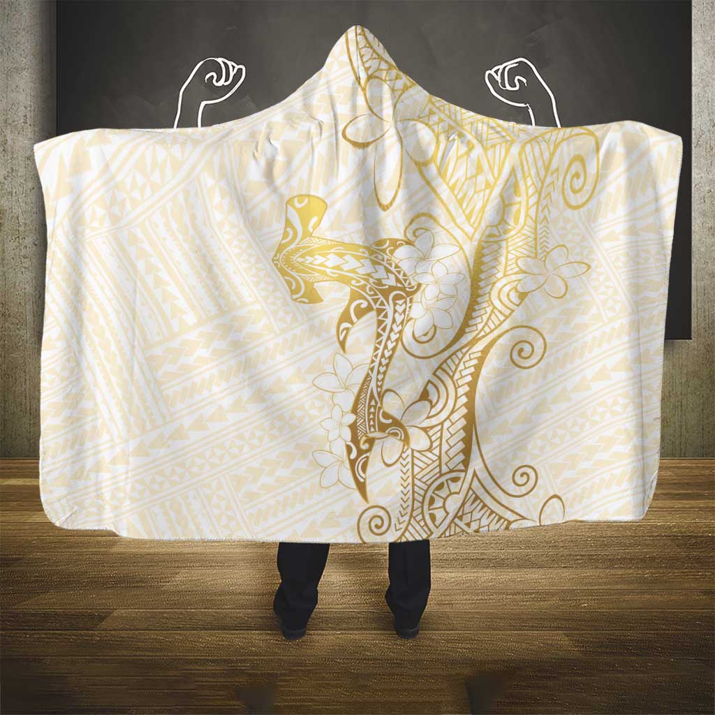 Gold and White Hawaii Hooded Blanket Hammerhead Shark Tattoo Curve Polynesian LT14 - Polynesian Pride