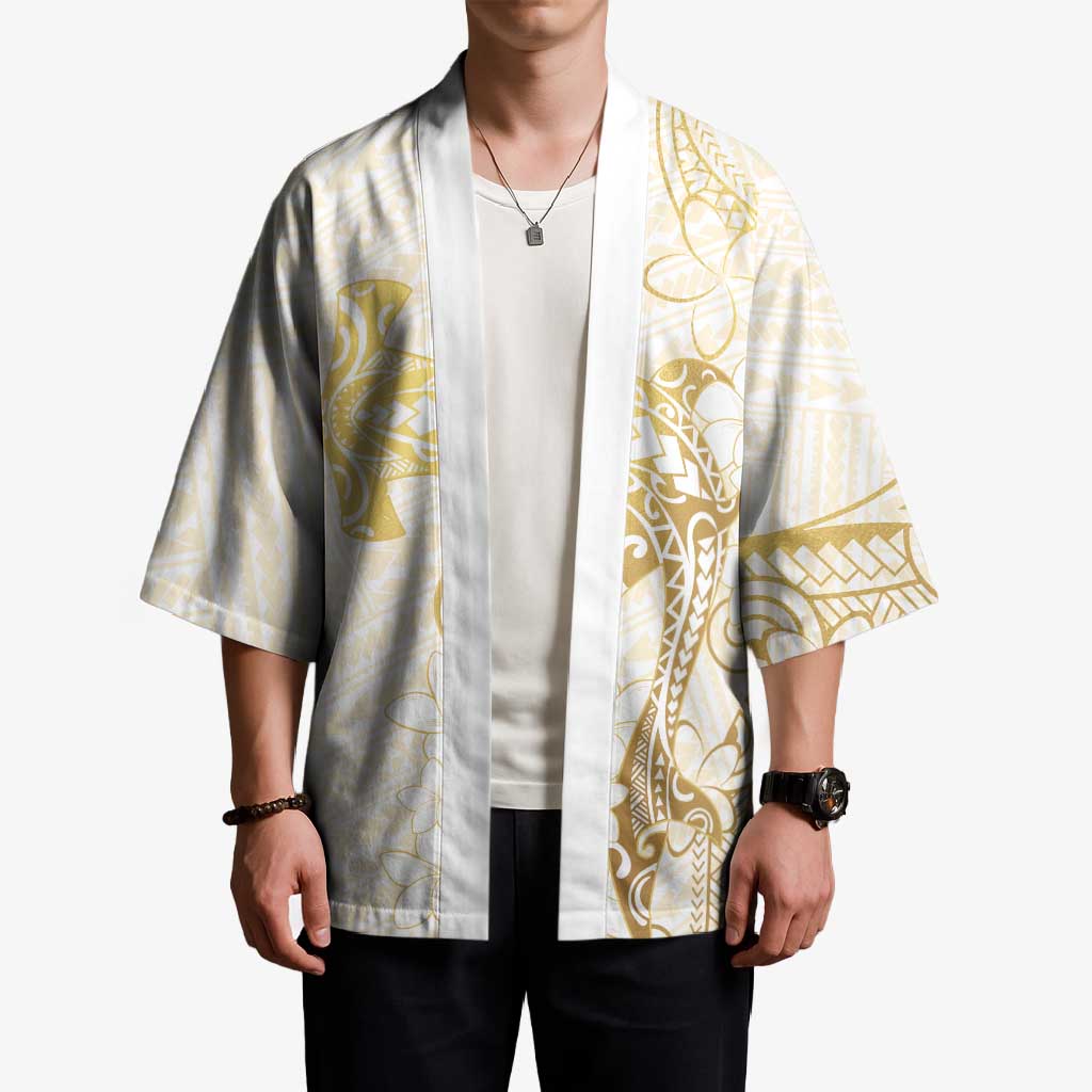 Gold and White Hawaii Kimono Hammerhead Shark Tattoo Curve Polynesian LT14 - Polynesian Pride