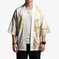 Gold and White Hawaii Kimono Hammerhead Shark Tattoo Curve Polynesian LT14 - Polynesian Pride