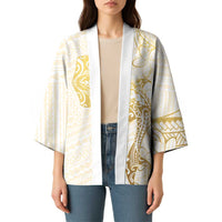 Gold and White Hawaii Kimono Hammerhead Shark Tattoo Curve Polynesian LT14 - Polynesian Pride