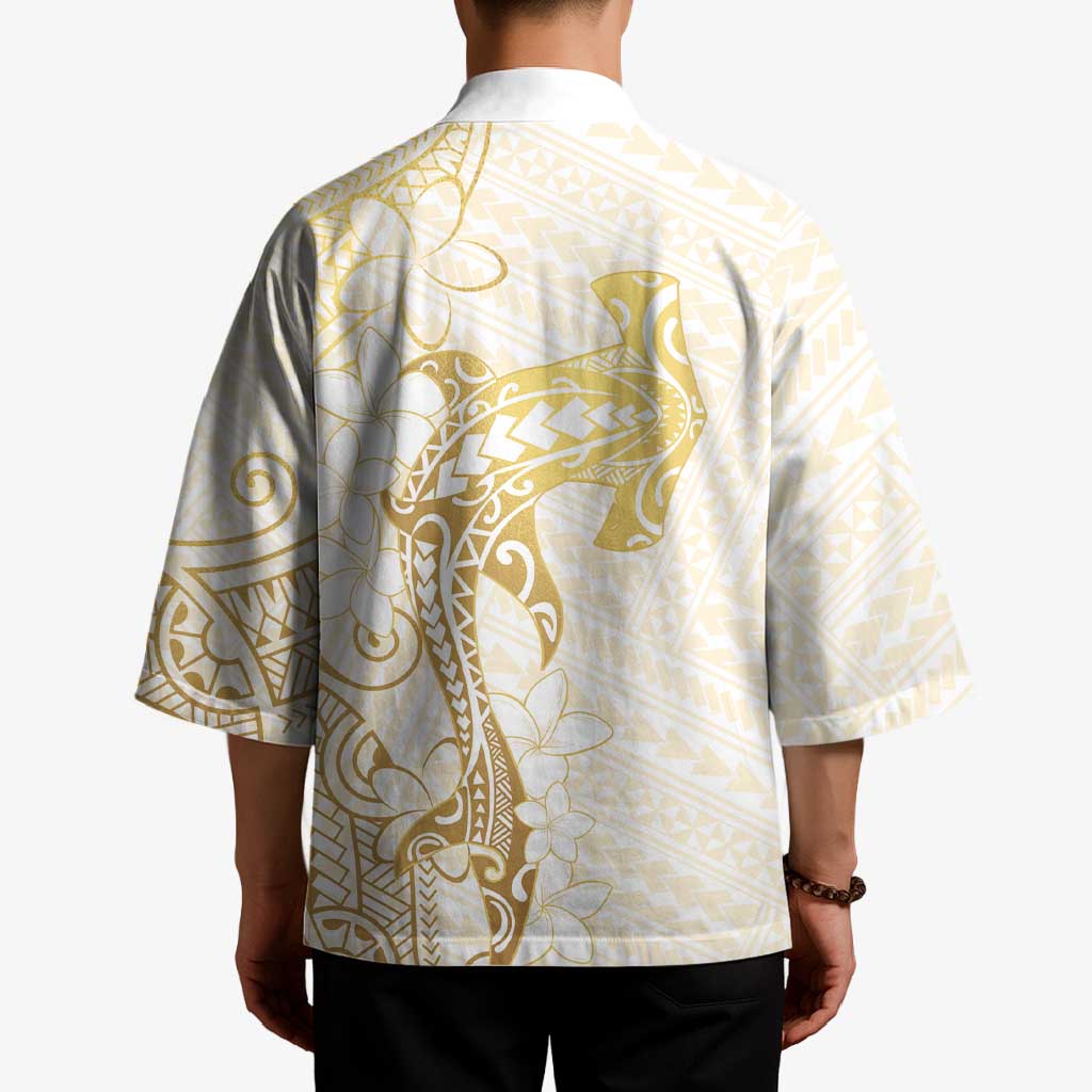Gold and White Hawaii Kimono Hammerhead Shark Tattoo Curve Polynesian LT14 - Polynesian Pride