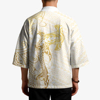 Gold and White Hawaii Kimono Hammerhead Shark Tattoo Curve Polynesian LT14 - Polynesian Pride