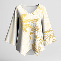 Gold and White Hawaii Kimono Sleeve Blouse Hammerhead Shark Tattoo Curve Polynesian LT14 Female White - Polynesian Pride