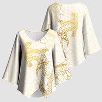 Gold and White Hawaii Kimono Sleeve Blouse Hammerhead Shark Tattoo Curve Polynesian LT14 - Polynesian Pride