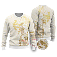 Gold and White Hawaii Ugly Christmas Sweater Hammerhead Shark Tattoo Curve Polynesian LT14 White - Polynesian Pride