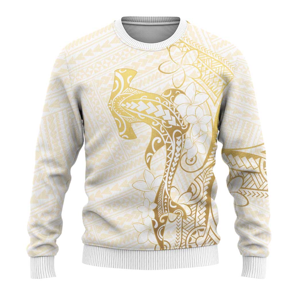 Gold and White Hawaii Ugly Christmas Sweater Hammerhead Shark Tattoo Curve Polynesian LT14 - Polynesian Pride