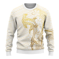 Gold and White Hawaii Ugly Christmas Sweater Hammerhead Shark Tattoo Curve Polynesian LT14 - Polynesian Pride
