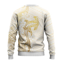 Gold and White Hawaii Ugly Christmas Sweater Hammerhead Shark Tattoo Curve Polynesian LT14 - Polynesian Pride